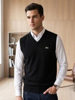 Lacoste Mens Cotton Knit Sweater Vest Size 3 SMALL